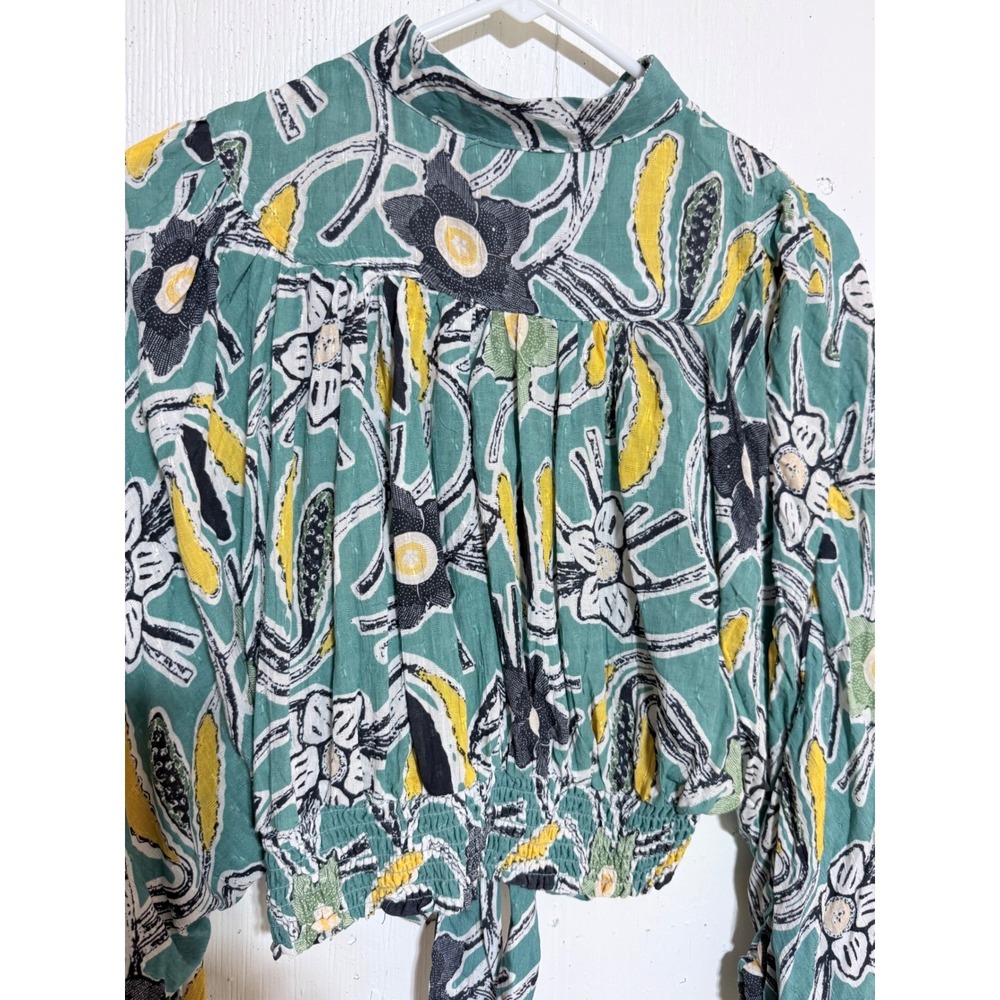 Christian Siriano Blouse Womens Small Green Floral Tie Front Boho Festival NWT - Picture 6 of 10